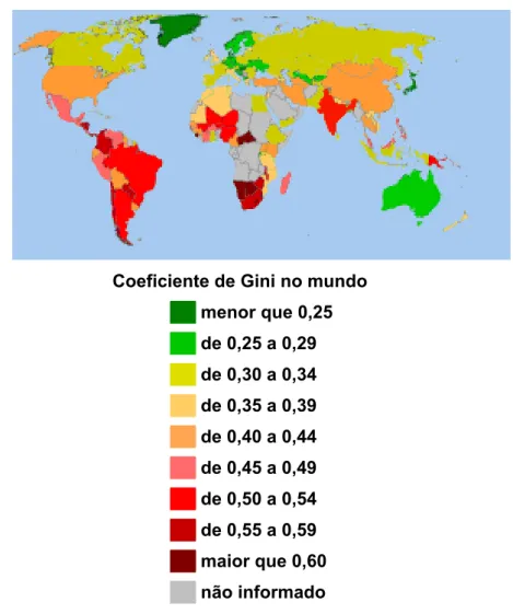 Tabela 2 Índice de Gini para países selecionados, conforme dados do Banco Mundial  (2000)