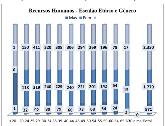Figura 4 - Recursos Humanos por o escalão etário e género 