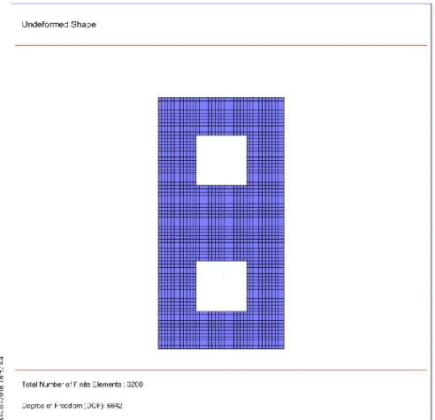 Figure  16.  Undeformed  shape  and  FE  MESH  of  2D  masonry  wall  L50H100  (Figure  11a) with  two  openings (PGA = 0.40 g)