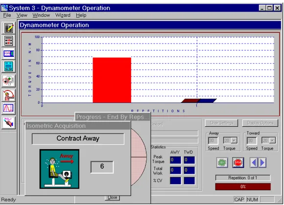 Figura 2: Ilustração da tela do monitor do dinamômetro isocinético mostrando a visualização do torque  realizado por um dos voluntários em tempo real