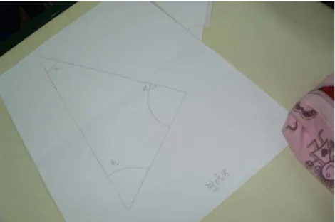 Figura 15 – Atividade pré-aula, alunos fazem medições dos ângulos internos de triângulos.