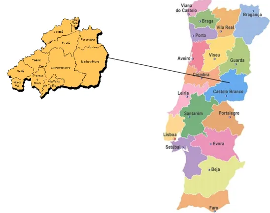Figura I.1 - Ubicación del distrito de Castelo Branco y del concelho da Sertã  (adaptado de [concelhos]) 