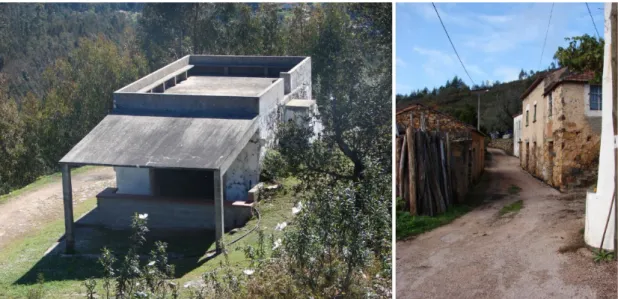 Figure 1. Cernache do Bonjardim. Left: Sta. Maria Madalena chapel, built in 16 th  century which is a  bar today; right: a village’s appearance, Moinhos da Ribeira 