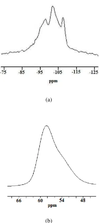 Figura 3.18. Espectro de ressonância magnética nuclear em alto campo no estado  sólido da Zeólita 3 (a)  29 Si e (b)  27 Al.