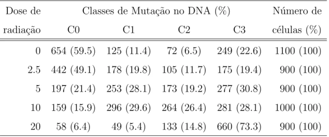 TABELA 4.7: N´ıveis de Muta¸c˜ao no DNA