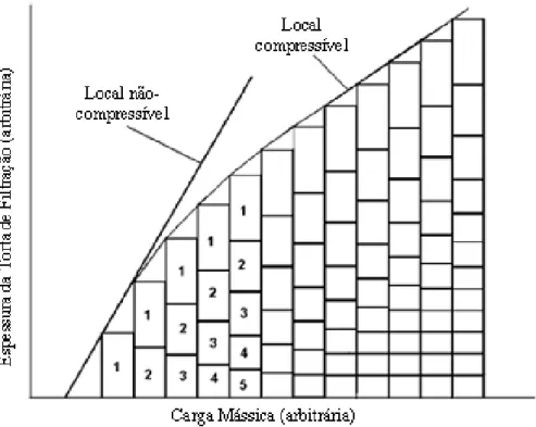 Figura 2.3 – Esquema para explicar a redução da espessura da torta pelo   efeito da compressão (Adaptado de CHOI et al., 2004a).