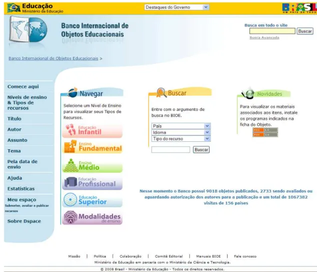 Figura 17: Interface inicial do site de buscas de Objetos Educacionais BIOE 
