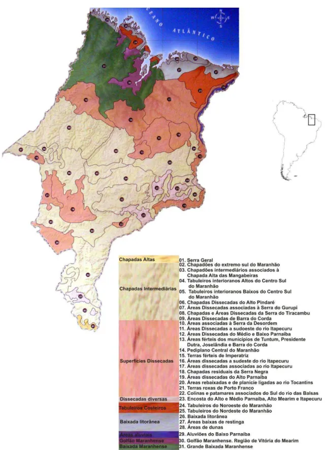 Figura 2-6. Domínios geoambientais e regiões ecológicas do Estado do Maranhão. Modificado de Feitosa 