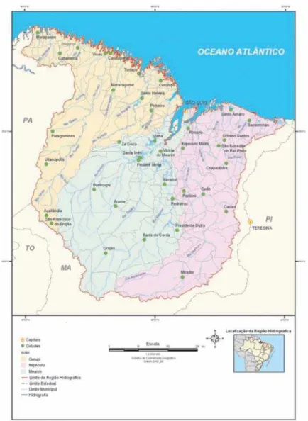 Figura 2-8. Limites da Região Hidrográfica Atlântico Nordeste Ocidental. Modificado de MMA (2006c)