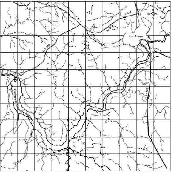 Figura 2. Mapa do reservatório de Cachoeira Dourada evidenciando o corpo do reservatório e os tributários