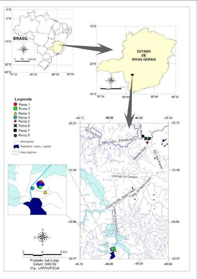 Figura 3: Localização dos pontos amostrados na bacia do alto Rio São Francisco, no presente estudo