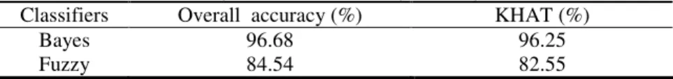 Table 3. Accuracy indices for the fuzzy and Bayes classifiers. 
