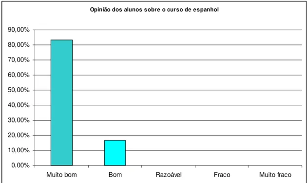 Gráfico 6 – opinião dos alunos sobre o curso de espanhol 