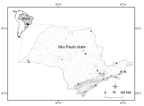 Figure 1. The geographical location of the studied streams in the São Paulo state, Brazil