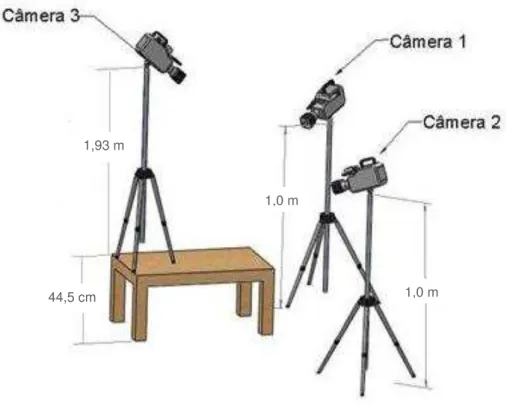Figura  3.  Desenho  esquemático  do  posicionamento  das  câmeras  (adaptado  de  CAMPOS, 2009)