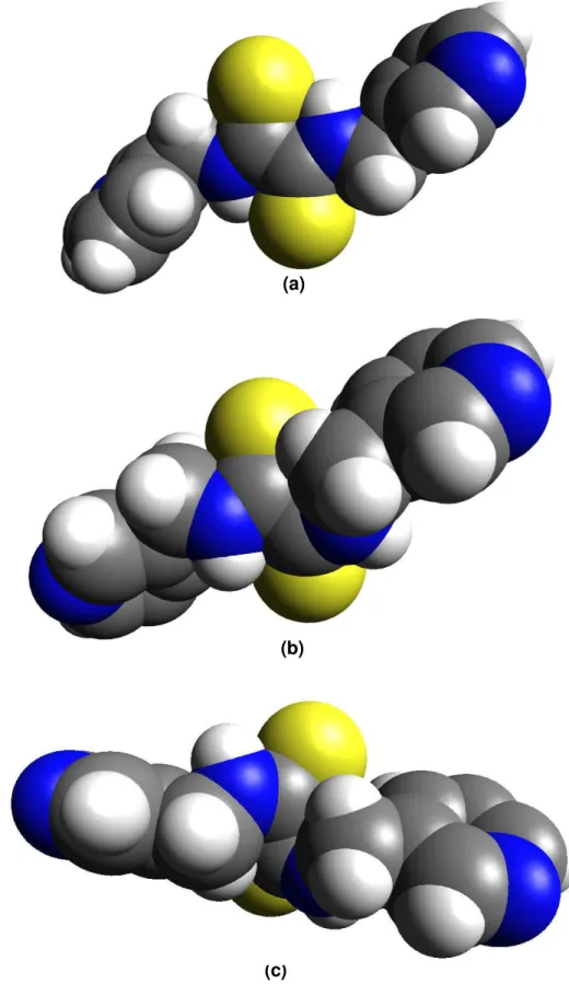 Figura  5.15. Esferas de van der Waals para os diferentes confôrmeros  do  composto 5 em relação às ligações tioamidas: (a) ZZ, (b) EZ e (c) EE