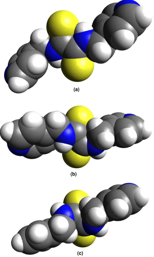 Figura  5.16. Esferas de van der Waals para os diferentes confôrmeros do  composto 6 em relação às ligações tioamidas: (a) ZZ, (b) EZ e (c) EE