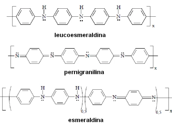 FIGURA 1.3 - Estrutura das diferentes formas da polianilina. 
