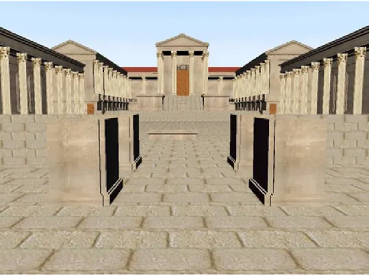 Figure 2 View (in greyscale) of the main entrance of the Virtual Flavian Forum of Conimbriga 