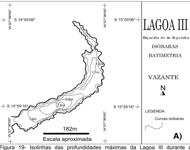 Figura 19- Isolinhas das profundidades máximas da Lagoa III durante a  Vazante (2008)