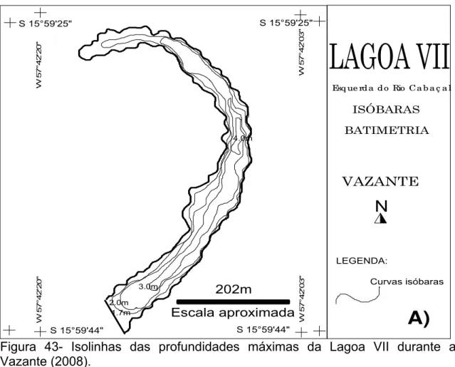 Figura 43- Isolinhas das profundidades máximas da Lagoa VII durante a  Vazante (2008)