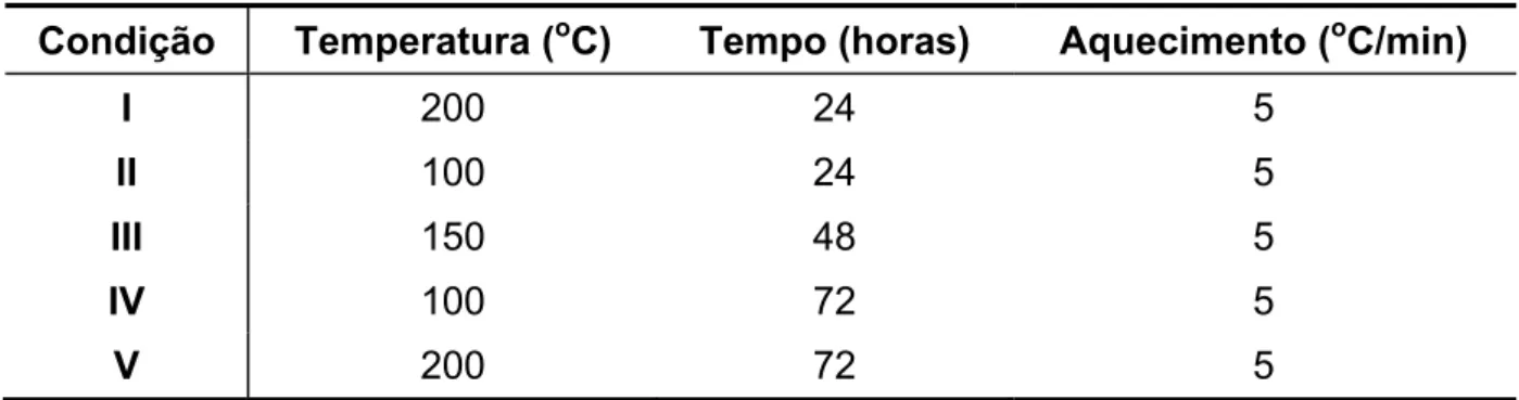 Tabela 3.1: Condições dos tratamentos hidrotérmicos de síntese da zeólita. 
