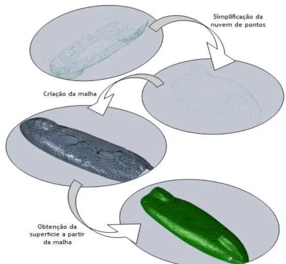 Figura 30 – Processo de criação da superfície do SWIFT a partir da nuvem de pontos obtida por  fotogrametria usando SolidWorks (exemplo da zona 1 da fuselagem)