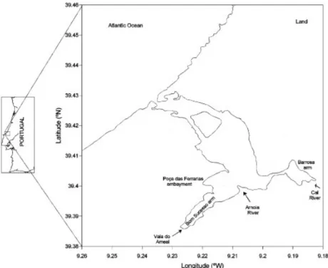 Figure 1.  Óbidos lagoon map adapted from Malhadas et al., 2010 