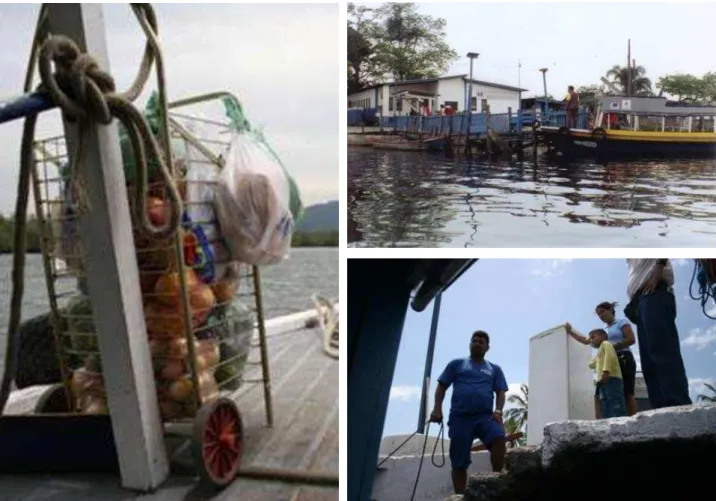 Figura  12:  Sistema  de  barcas  que  atende  à  comunidade  da  Ilha  Diana  para  transportes  cotidianos (imagens da autora)