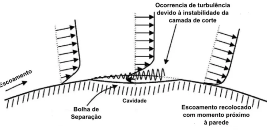 Figura 2.12: Influência de uma concavidade no escoamento sobre superfície curvilínea [12]