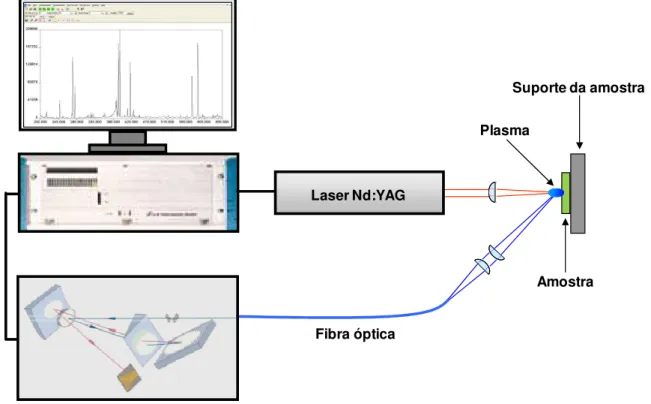 FIGURA 2.6 - Foto do sistema LIBS usado nos experimentos. 