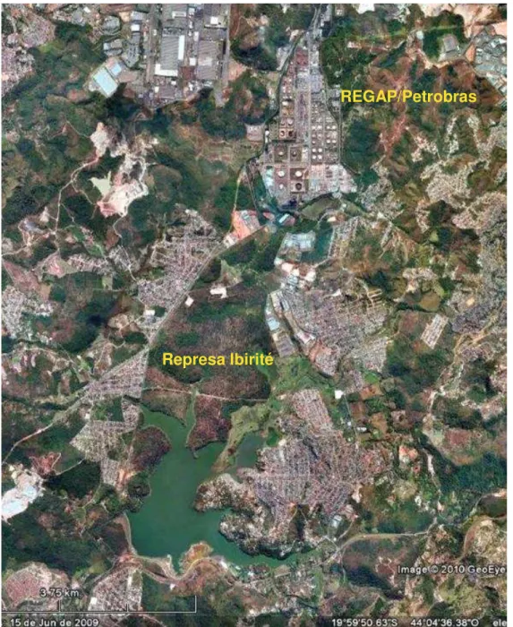 FIGURA  3.1  -  Imagem  de  satélite  da  Represa  Ibirité/MG  e  da  REGAP/Petrobras  (Imagem do Google Earth ® 