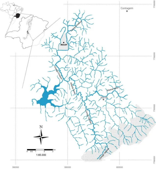 FIGURA 3.2 - Localização da Represa Ibirité (MG) e seus principais cursos de água  tributários