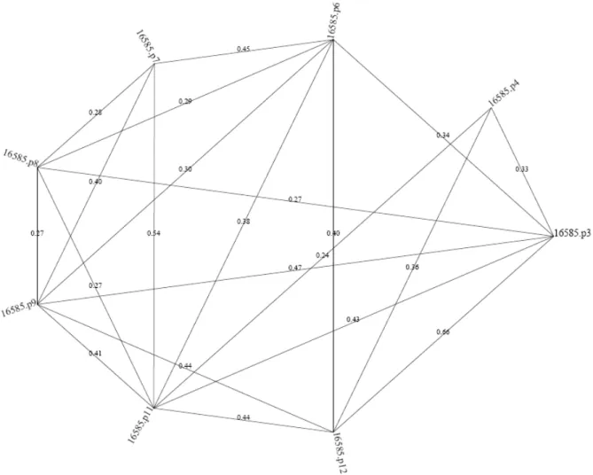 Figura 3-2 – Exemplo de Mapa de Relacionamentos (Salton et al.), para uma estrutura  de parágrafos altamente ligada 