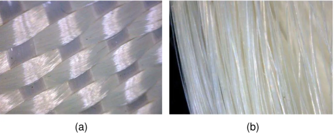 Figura 3. 2. Imagens da fibra de aramida, geradas por microscópio digital Dino- Dino-Lite AM-313T (a) fibra na forma de tecido bidirecional (Plain Weave), ampliação 