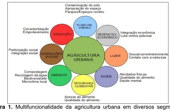Figura 1. Multifuncionalidade da agricultura urbana em diversos segmentos  nas dimensões econômica, social e ambiental
