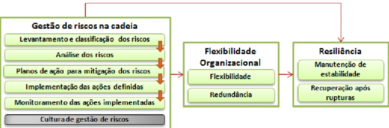 Figura 2.11: Relação entre gestão de riscos na cadeia de suprimentos, flexibilidade e resiliência
