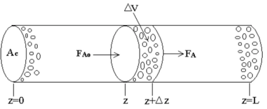 Figura 3.4: Esboço de um reator tubular de leito empacotado (FOGLER, 2006).