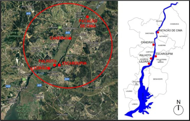 Figura 22 - Distribuição geográfica das cinco aldeias com recurso à aplicação Google Maps