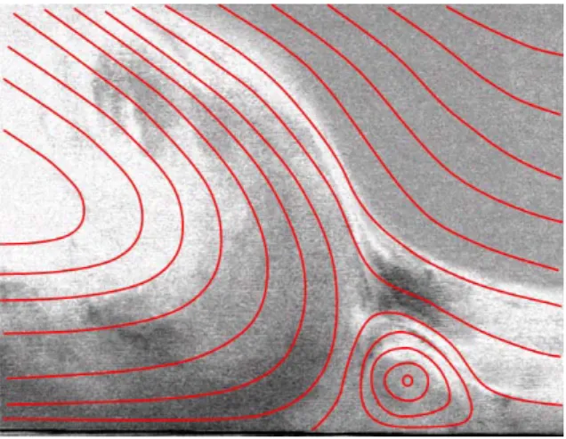 Figura 1. 6 Pequena zona de recirculação com a ilustração das possíveis linhas de corrente para uma  razão de velocidades  Ue = 0.58,(Barata et al, 2008) 