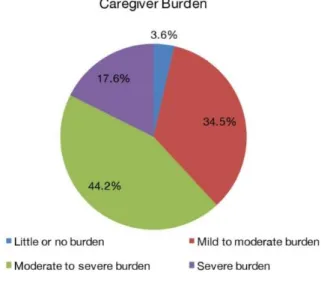 Figura 3 - Distribuição da carga de cuidados numa amostra de 165 cuidadores de indivíduos com  doença de Alzheimer, habilitados para tecnologia (11)