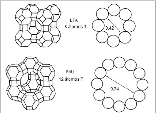 Figura 2.3 – Comparação dos diâmetros de poros das estruturas LTA e FAU (TASI et al., 2003) 