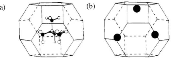 Figura  2.9  -  Ilustração  esquemática  de  cátions  TMA +   (a)  e  Na +   (b)  nas  cavidades  sodalita  (DAVIS; 