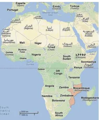 Figura 1. Localização geográfica de Moçambique  http://www.portaldogoverno.gov.mz/Mozambique
