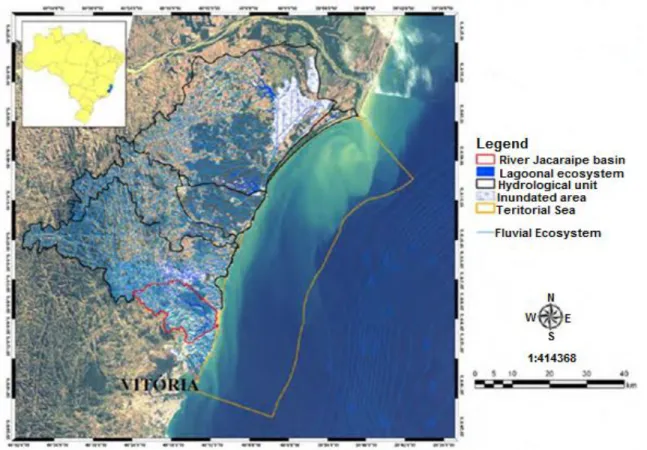 Figure 1.4.  Location of the river Jacaraipe basin within the Hydrographic Unit of the North- North-Central coast of Espirito Santo – UHLCN (Lellis and Barroso, 2007.) 