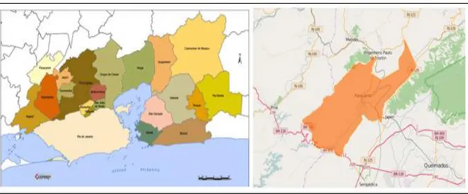 Figura 4: RMRJ situando Paracambi ao fundo, do lado esquerdo e o mapa da cidade 