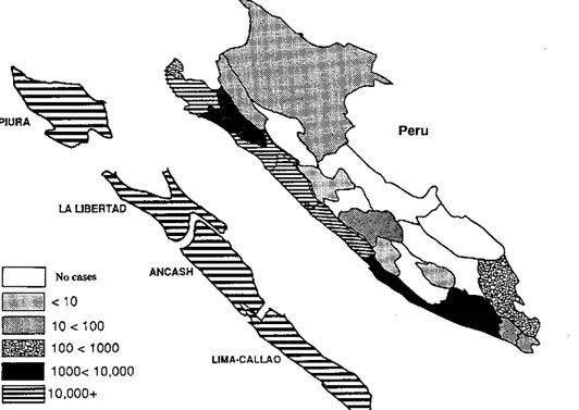 Figure  2. Areas  affected by cholera outbreak,  by Department,  Peru, through 20 March  1991