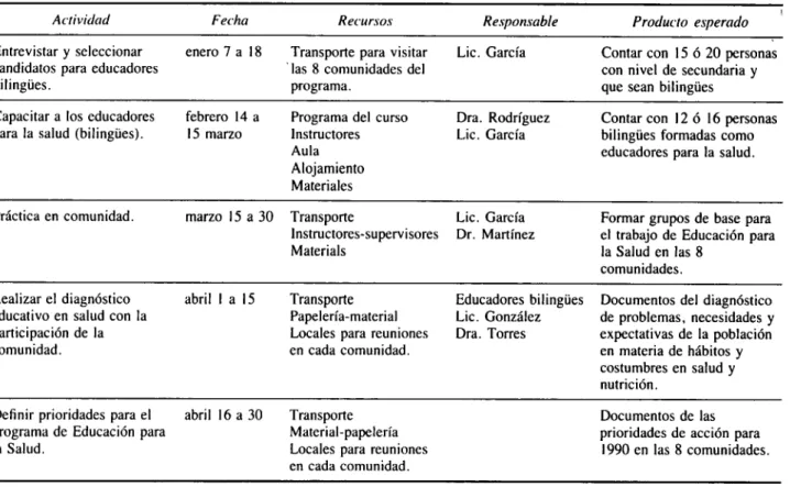 Cuadro 8. Ejemplo de un plan de acción 