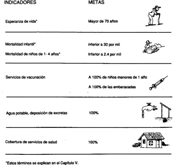 Figura 1. Metas mínimas para las Américas del programa &#34;Salud para todos en el año 2000&#34; 