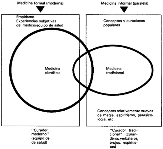 Figura  1 . Los diferentes subsistemas de la medicina tienen áreas de coincidencia y áreas  de exclusión